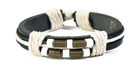 Handgjort armband i svart läder & vitt snöre knut