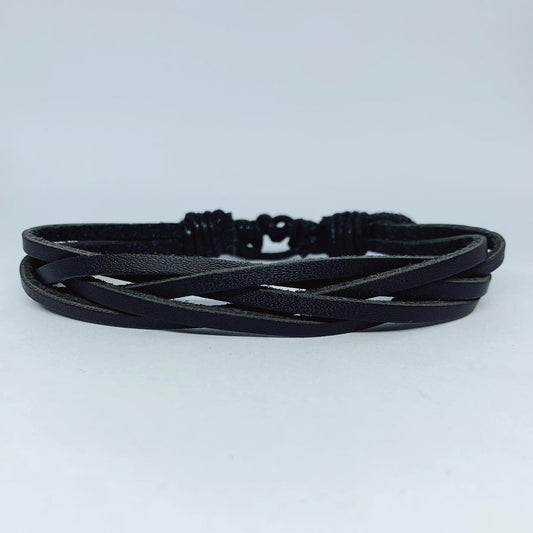 Handgjort flätat armband i autentisk läder svart för män