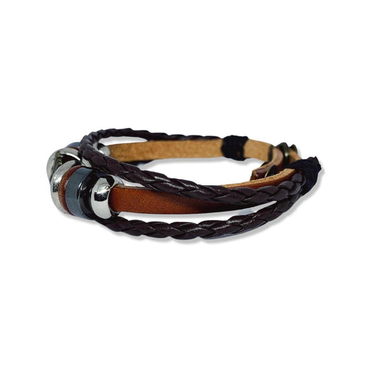 Handgjort flätat armband i äkta läder i stil stjärna för män