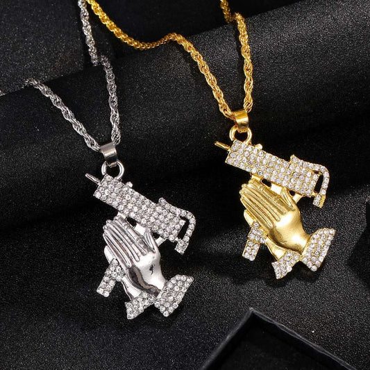Hiphop kedja halsband med händer som ber med vapen