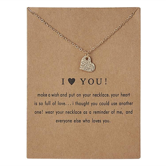 I love you necklace with heart 18K gold plated gift love you valentines