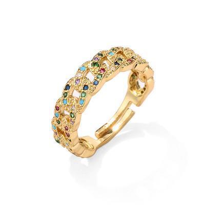 Adjustable ring with gold plating and colored stones in zircon