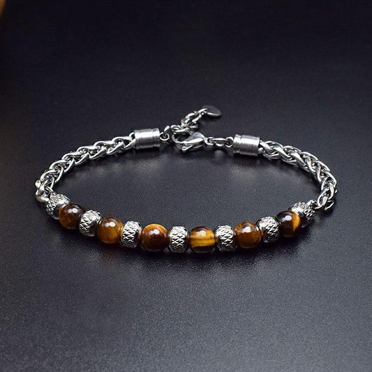 Justerbart armband med ''Tiger eye'' pärlor för män