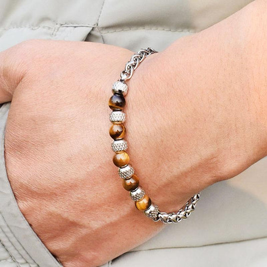 Justerbart armband med ''Tiger eye'' pärlor för män