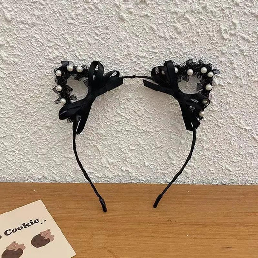 Kattöron i spets för utklädning flörtigt diadem rollspel fest halloween rosett