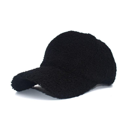 Keps i teddy material ullig luddig varm unisex beige svart