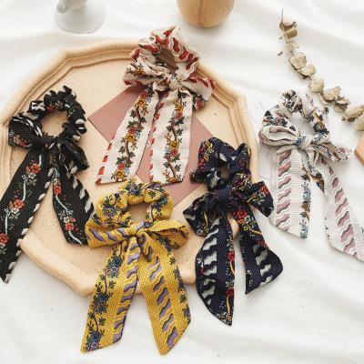 Klassisk Scrunchie rosett vintage tryck blommor band färger