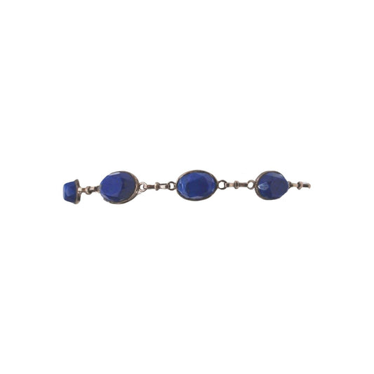 Lapis Lazuli Smyckesset i 925 Silver: Halsband (Justerbar 47 cm) och Armband (17 cm)