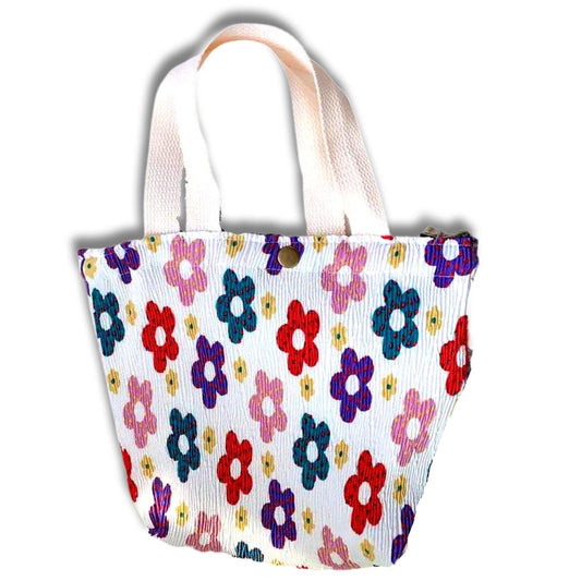 Liten tygpåse tote väska med fack blommor vuxen &amp; barn