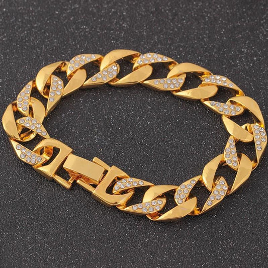 Lyxigt 18K guldpläterat armband med strass Hip hop