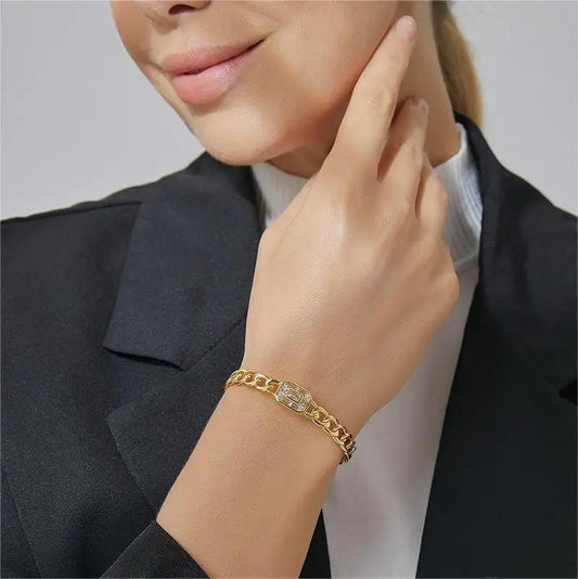 Lyxigt 18K guldpläterat armband med zircon kuber Hip hop