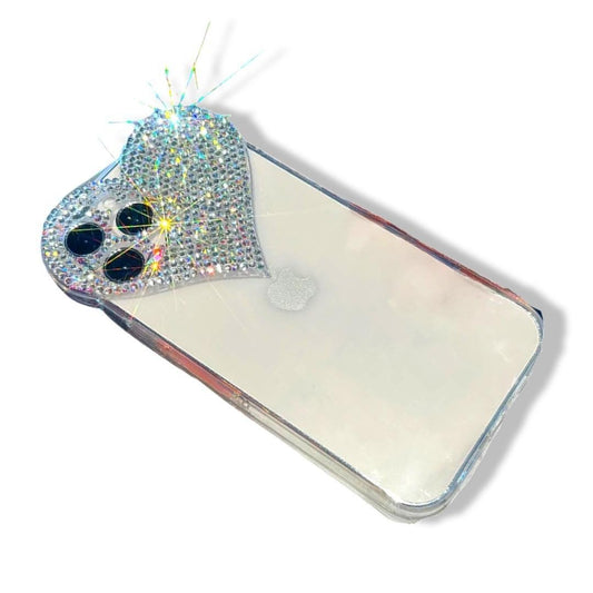 Lyxigt Mobilskal iPhone 14 Pro Bling Bling Kristall Diamant Hjärta Genomskinligt