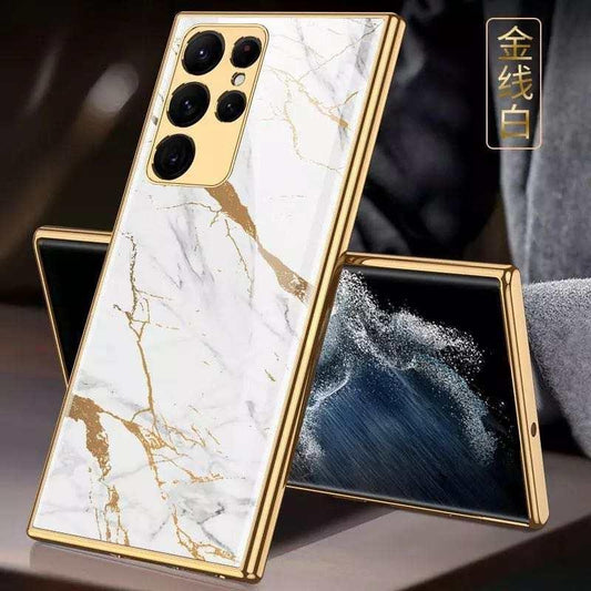 Luxury Samsung S22, Plus &amp; Ultra shell white marble pattern gold