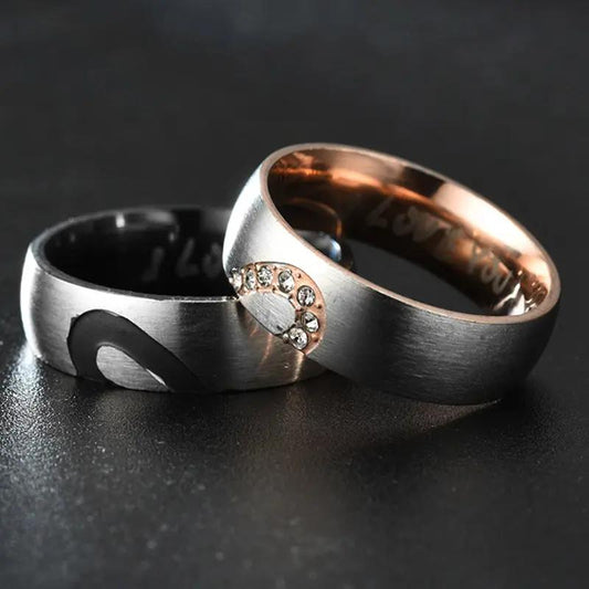 Matchande ringar för par med hjärtan ''I love you'' strass