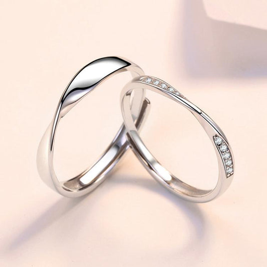Matchande silverpläterade ringar med zirkon par-ring valentines day