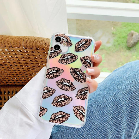 Phone case for iPhone11 Pro neon color with lips leopard pattern