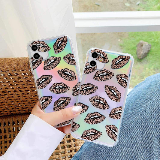 Mobilskal till iPhone11 Pro neonfärg med läppar leopardmönster