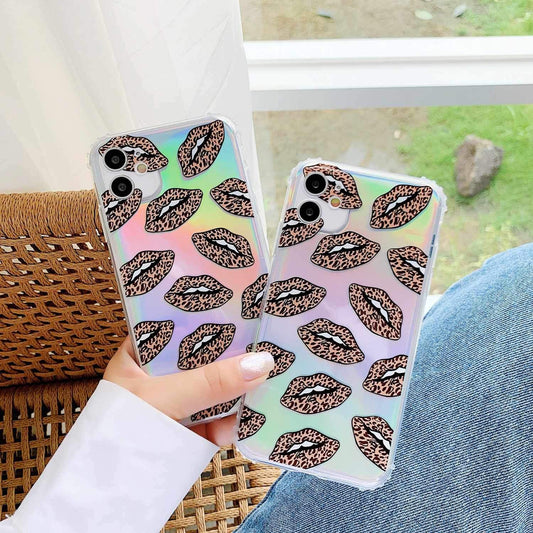 Mobilskal till iPhone11 neonfärg med mun leopardmönster
