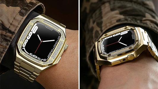Noorzai S-Apple Watch Lyx-fodral band strass diamanter iWatch 7 guld