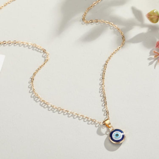 Onda ögat-halsband med strass, silver, guld, blå beskydda nazar