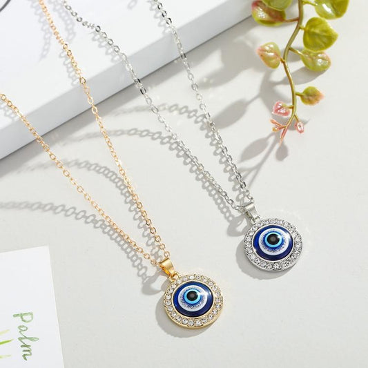 Onda ögat - halsband med strass, silver och guld beskydda nazar