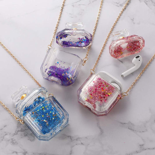 Parfymflaska för airpod-fodral med flytande glitter