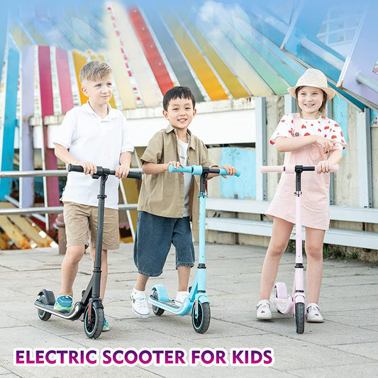 Pink &amp; Blue electric scooter for children easily foldable with 15 km/h maximum speed adjustable handlebars