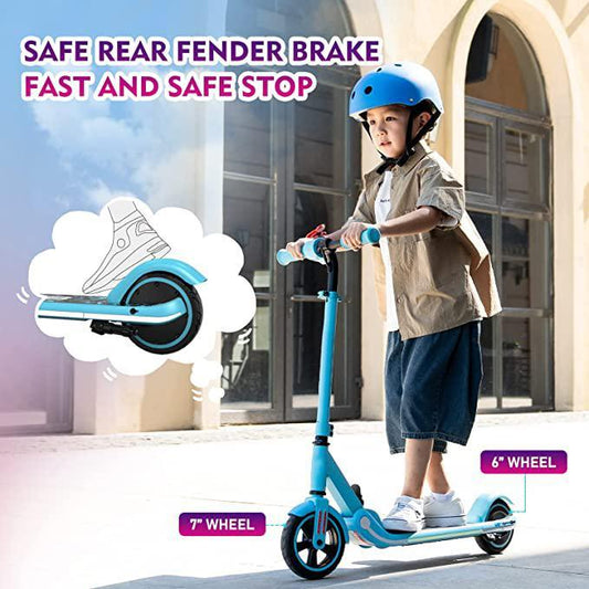 Pink &amp; Blue electric scooter for children easily foldable with 15 km/h maximum speed adjustable handlebars