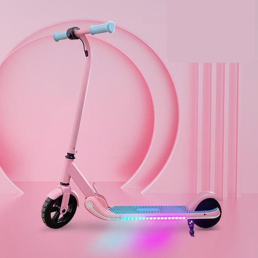 Pink electric scooter for children maximum speed 15 km/h speed control colorful light