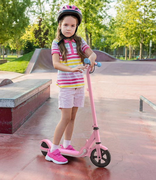 Pink electric scooter for children maximum speed 15 km/h speed control colorful light