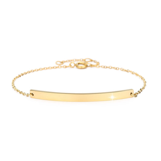 Rostfritt Stål Armband med Smal Platta och Diamantdetalj - Bricka - Guld, Silver, Roséguld