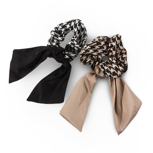 SET 2 stk trendiga Scrunchies rosett rutigt tyg elastisk toffs brun svart
