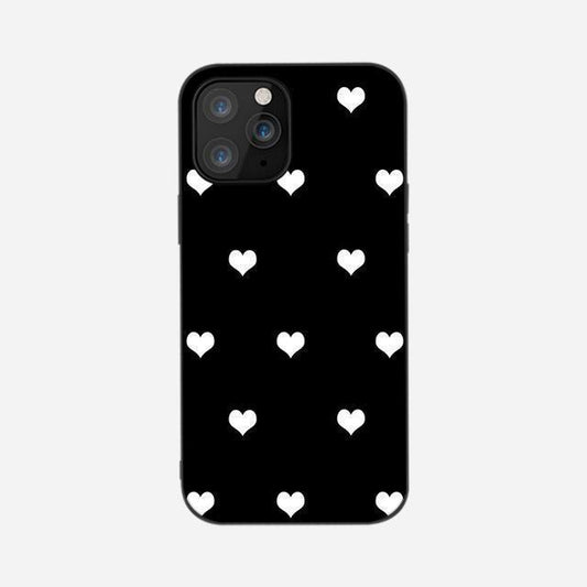 Samsung S22, Plus &amp; Ultra black silicone case with white hearts