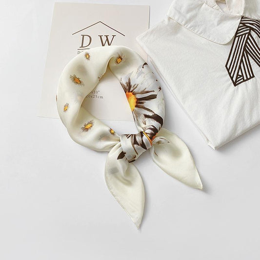 Scarf/Sjal i artificiellt silke blomma tusenstjärnor prästkrage