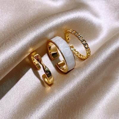 Set of 3 18 k gold-plated adjustable rings, nickel-free