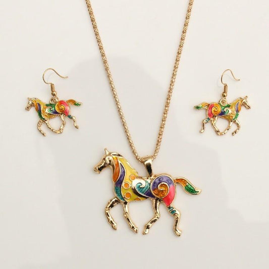 Set of colorful horse jewelry + earrings