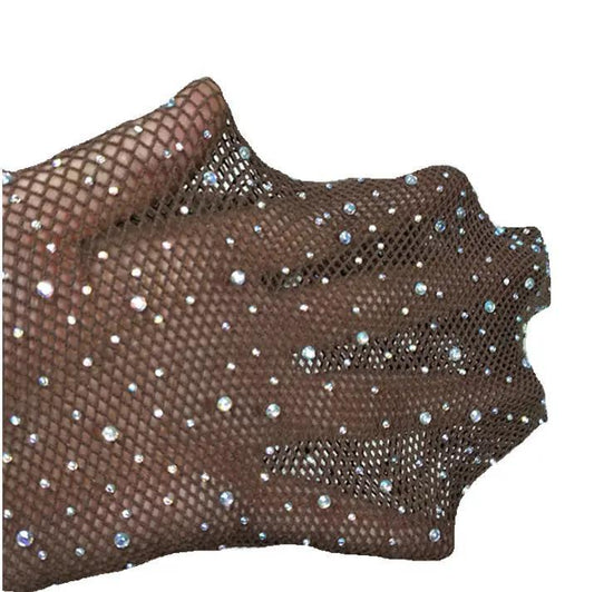 Sexiga glittriga strumpbyxor med nät och strass