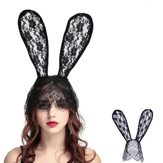 Sexiga kaninöron i spets för utklädning flörtigt diadem rollspel fest halloween