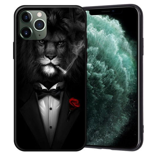 Cover for all iPhone 14 models lion in tuxedo smoking cigarette