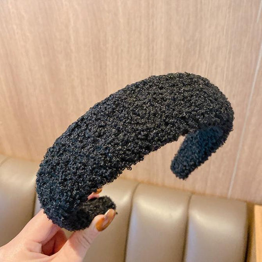 Skönt brett diadem med teddy material brun beige svart ull