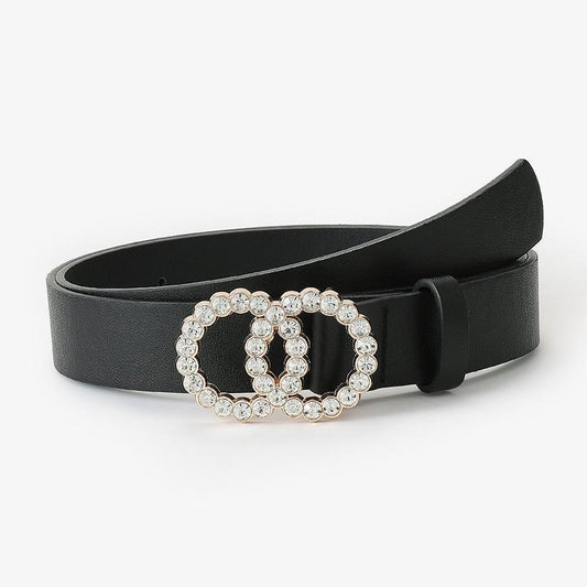 Skärp i veganskt läder och metallringar med diamanter strass