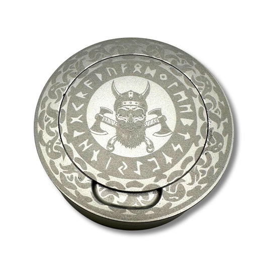 Snusdosa i aluminium för alla snus med fack viking fornskrift