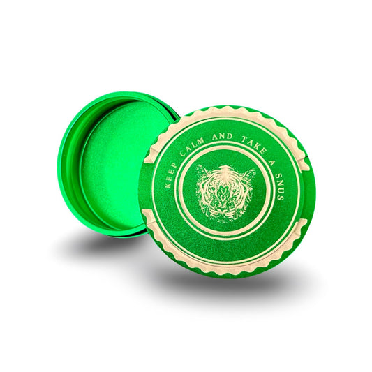 Snusdosa i grön aluminium med tiger ''keep calm'' gåva snus