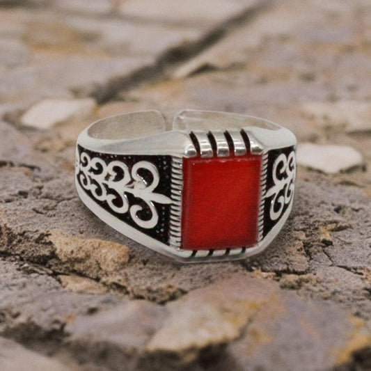 Sterling silver ring äkta eld opal sten orientalisk klackring för män