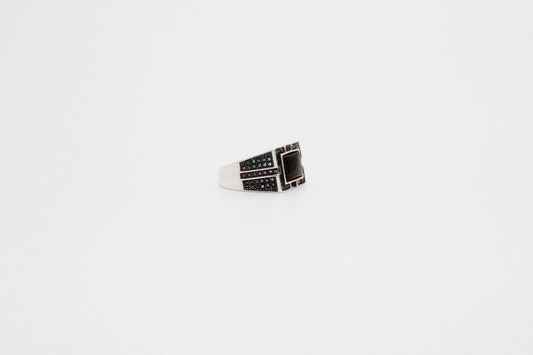 Sterling silver ring äkta svart sten orientalisk klackring för män