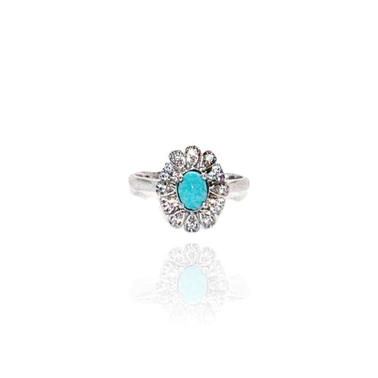 Sterling silver ring orientalisk äkta turkos oval sten samt zirconia stenar