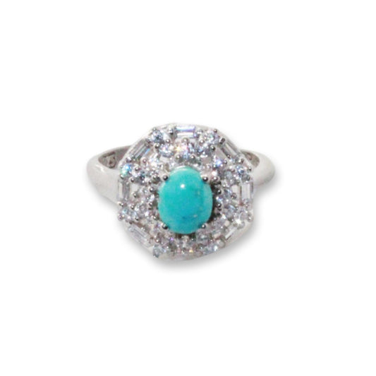 Sterling silver ring orientalisk äkta turkos sten samt zirconia stenar