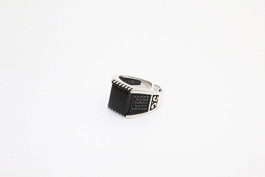 Sterling silver ring svart kvadrat sten orientaliskt mönster klackring för män