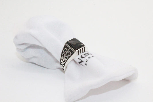 Sterling silver ring svart sten orientaliskt mönster klackring för män