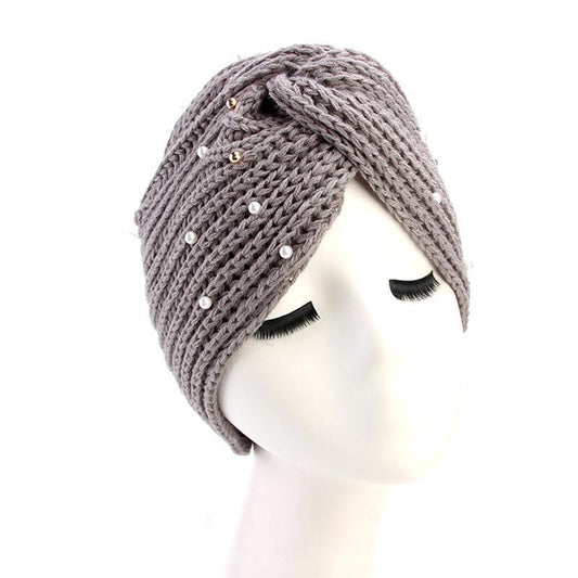 Knitted turban with pearls perfect for winter autumn several colors